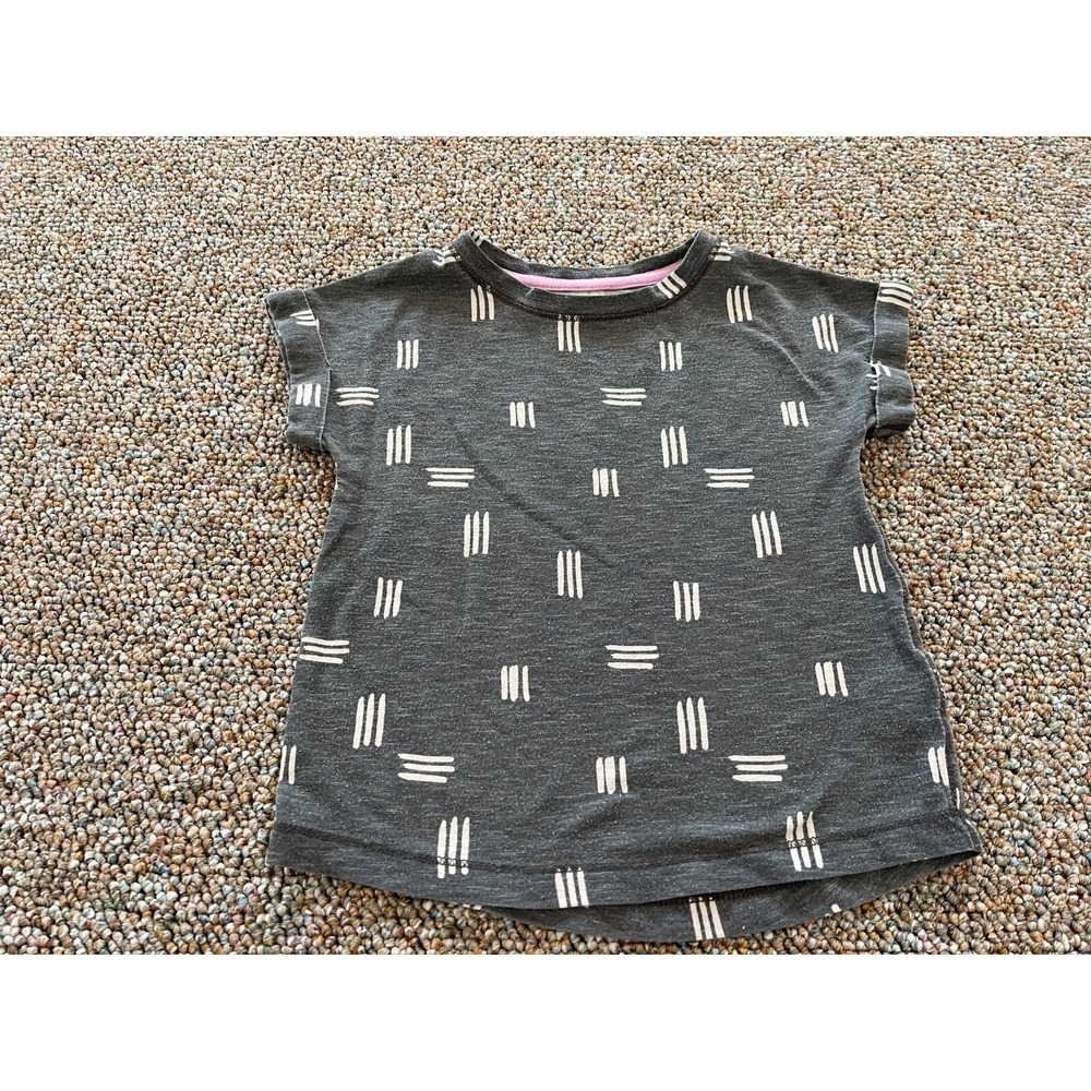 Cat & Jack Girls Gray White Lined T-Shirt 4T